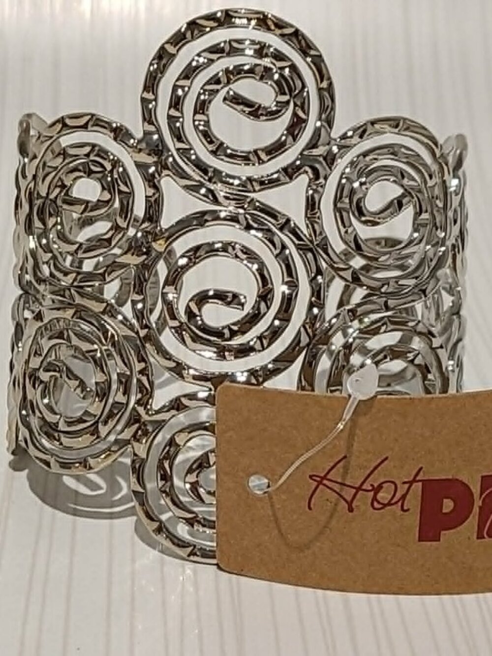 Hot Pink Eloborate Design Silver Color Cuff Bracelet New with Tags